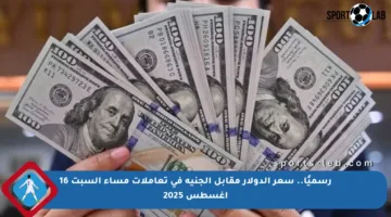 رسميًا.. سعر الدولار مقابل الجنيه في تعاملات مساء السبت 16 أغسطس 2025
